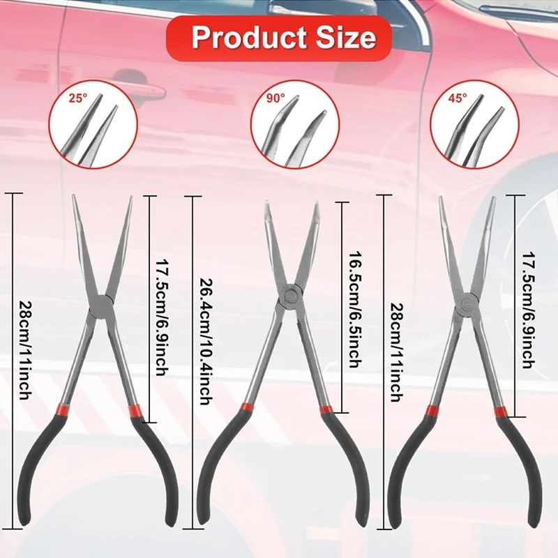 Long Needle Nose Pliers Set, 5 In1 11 Inch Spark Plug Wire Removal Tool - Bent Needle Nose Pliers 90 45 25 Degree