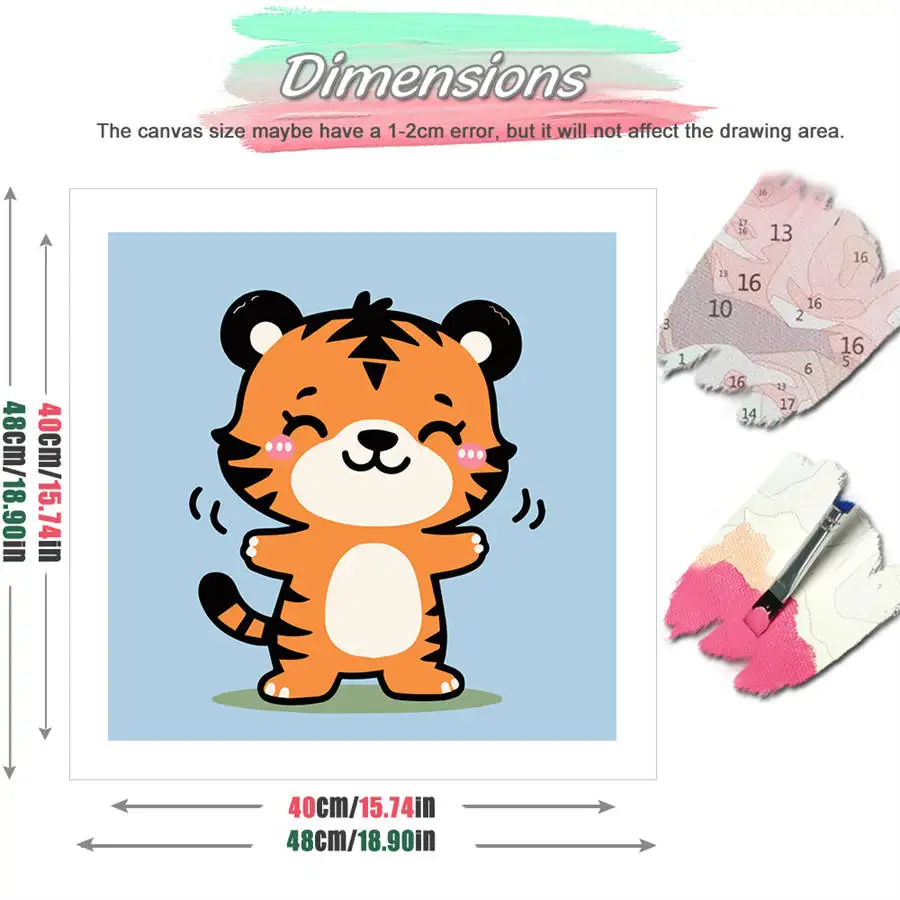 HUACAN Painting by Number Kits Cute Cartoon Smiling Tiger Artwork DIY Oil Drawing Animals Artcraft Handpaint Home Decor