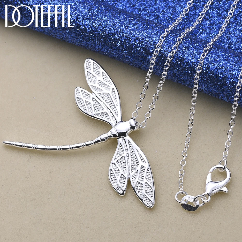 DOTEFFIL 925 Sterling Silver 40-75cm Łańcuch Duża ważka Naszyjnik dla kobiet Ślub Zaręczyny Impreza Biżuteria modowa