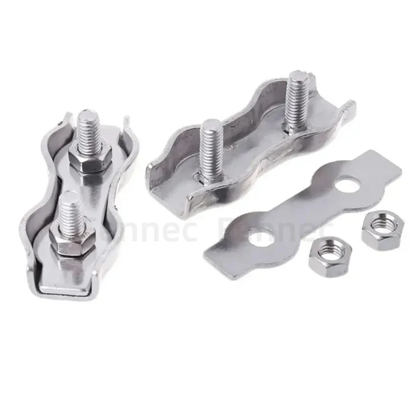 10Pcs M2-M8 Steel Wire Cable Clamp 304 Stainless Steel Double Post Bolt Clip Wire Rope Cable Clamp Caliper Rope Simple Grip