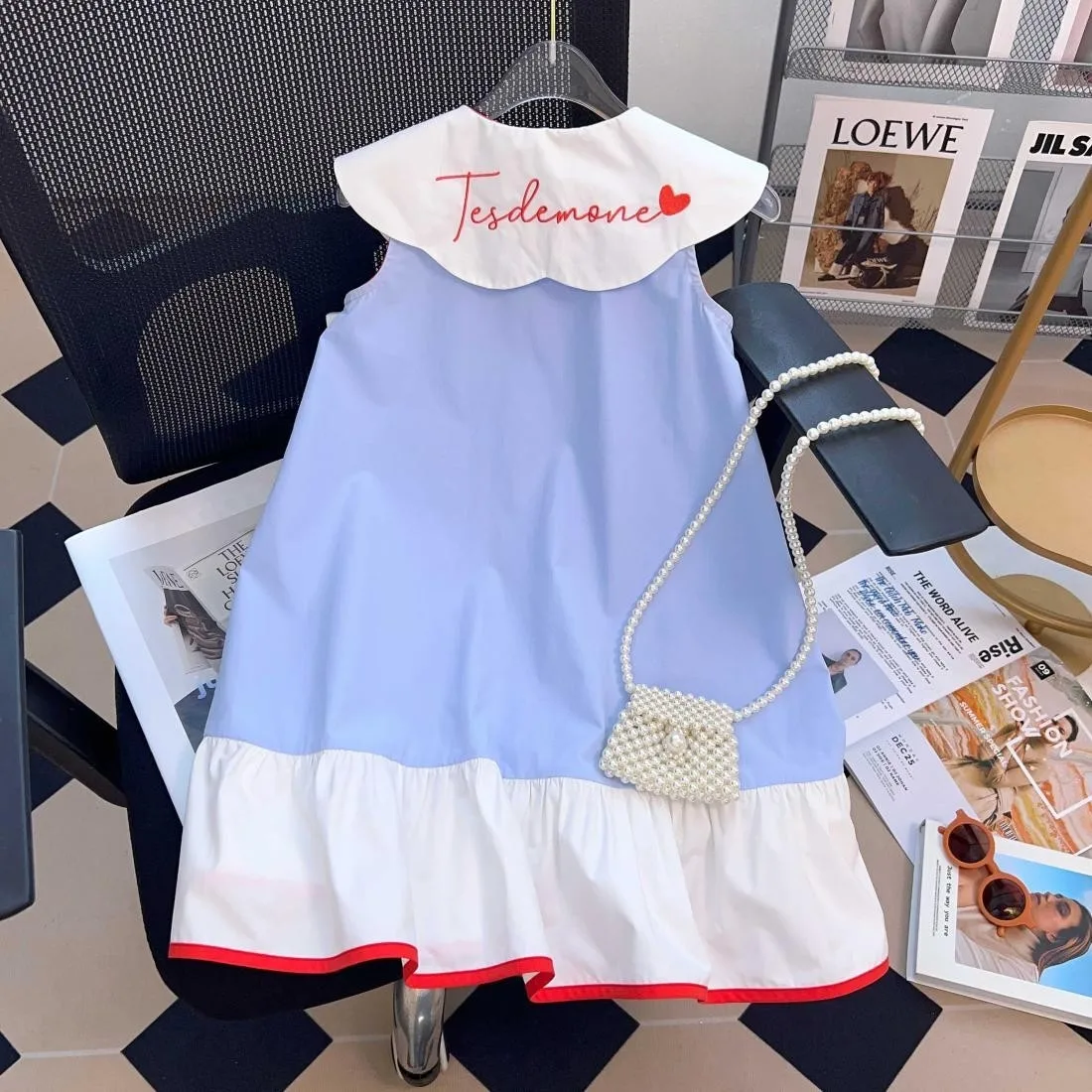 

Summer Ruffle Collar Sleeveless Dress for Girls Fashionable Western-Style Heart Tied Vest Children's Dress