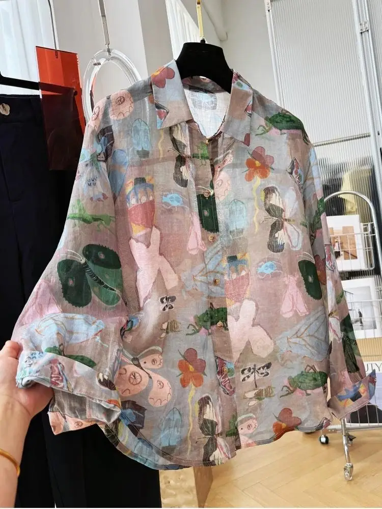 Women Thin Long Sleeve UV Protection Shirt Unique Custom Print Blouse Summer Elegant Design Loose Sun Protection Outerwear Tops