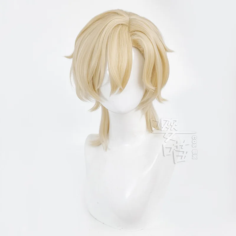 Aventurina cosplay peruca jogo honkai: star rail 35cm ouro resistente ao calor cabelo sintético anime cosplay perucas halloween masculino feminino peruca