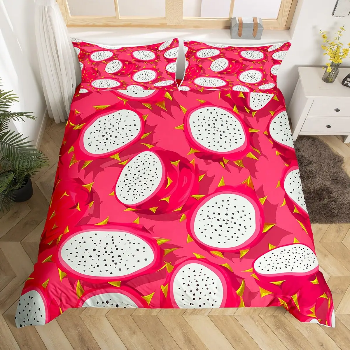 Funda nórdica de Pitaya roja, juego de cama de pintura de frutas tropicales, edredón suave de Arte Moderno, King y Queen