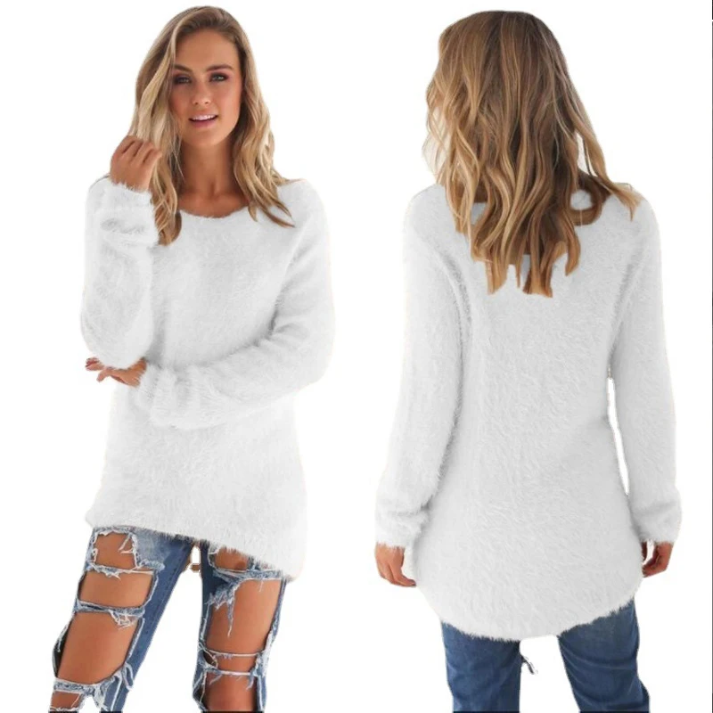 2025 frauen Warme Pullover Einfarbig O Hals Lose Gestrickte Pullover Lange Pullover Casual Bluse Tops Mode Dame Hipster Kleidung