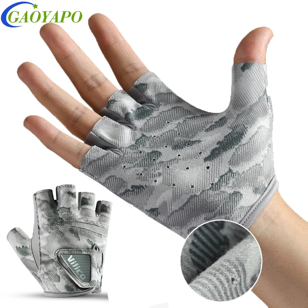 1Pair UV Fishing Gloves Sun Protection Fingerless Glove Men Women UPF 50+ SPF for Kayaking, Paddling, Canoeing, Rowing, Driving