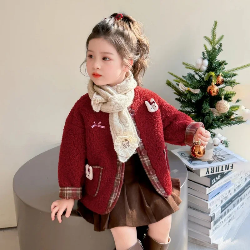 

01-Girls' Fleece Jacket for Autumn2025New Korean Style Children's Princess Autumn Outfit for Girls, Baby Girl's Autumn and Winte