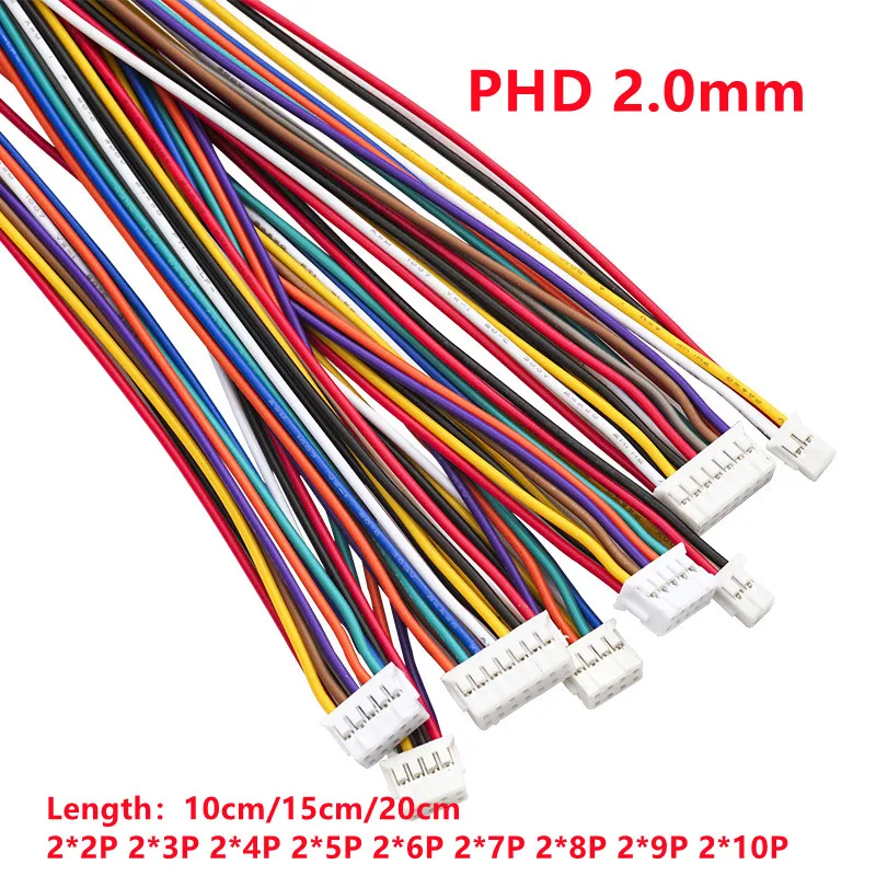 5pcs PHD 2.0mm Double Row Terminal Wire Connecting Wire 2*2/3/4/5/6/7/8/9/10p Single and Double Head Electronic Cable 1007-26awg