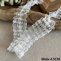 4.5CM Wide White Mesh Wrinkled Pleated Lace Fabric Needlework Frilled Ribbon Dress Collar Ruffle Trim DIY Sewing Guipure Decor