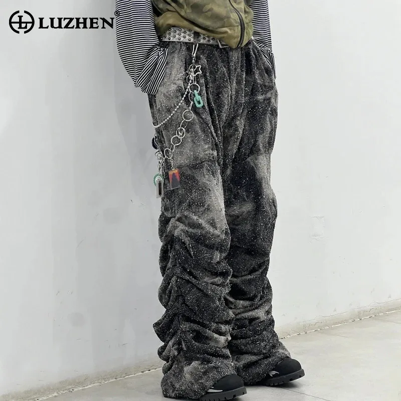 

LUZHEN High Quality Street Wornout Tie-dyed Straight Casual Pants 2025 Men's Fashion Original Loose Fold Design Trousers JY3058