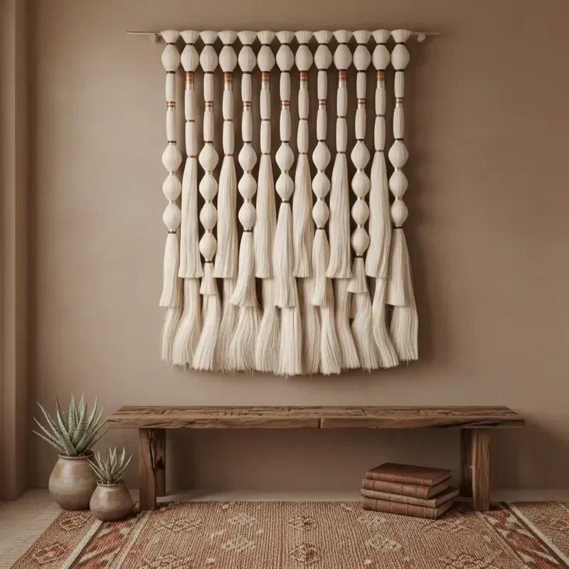 Tassel Making Cotton Macrame 3D Wall Art Art Deco Style Decorations Apartment Dorm Living Room Bedroom Nursery Backdrop Gift
