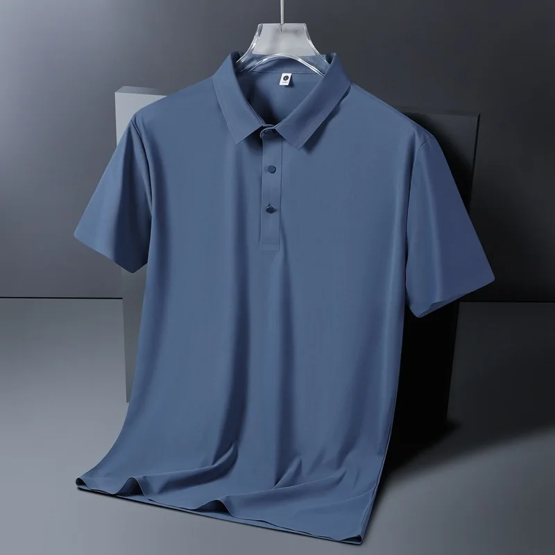 Summer Seamless Ice Silk Quick-Dry Lapel Polo Shirt Men's Business Casual Top
