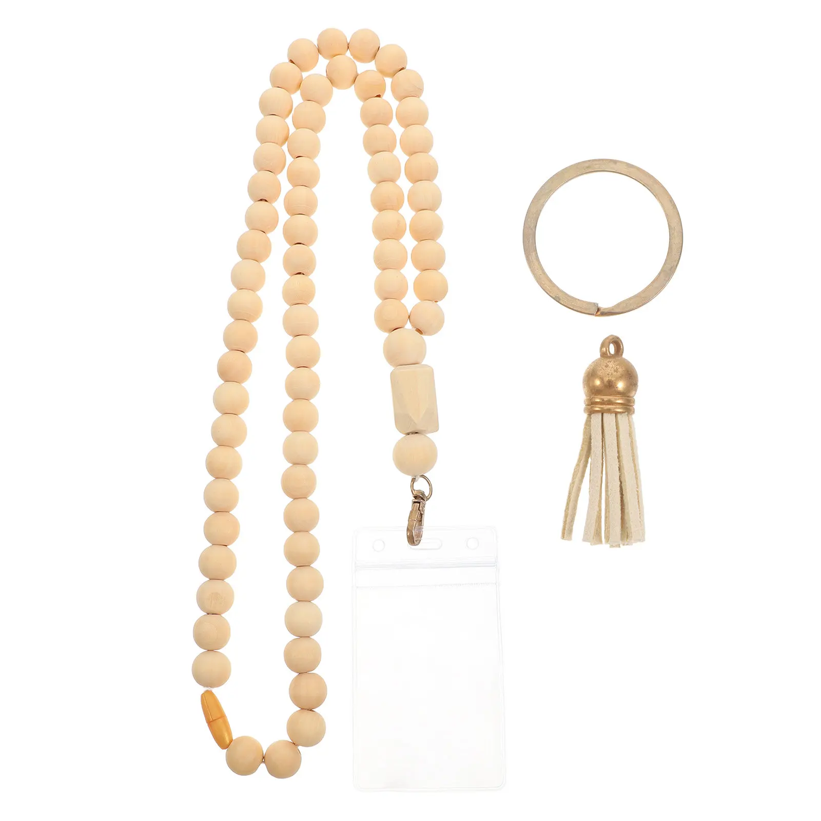 

1Set Boho Lanyard for Id Badges Wooden Bead Teacher Lanyards Women Badge Necklace Keychain Lanyard for Keys Professionals