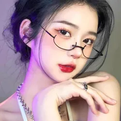 Metal Oval Half Frame Anime Lensless Spectacle Frame Cosplay Anti-blue Plain Glasses Contrasting Cute Decorative Party Glasses