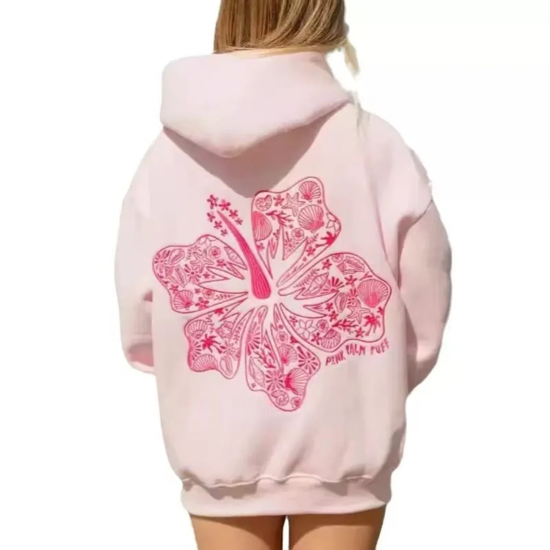 

Women Brand Clothing PINK PALM PUFF Letter Print Hoodies Autumn Winter comfortable Casual Loose Long Sleeve Hooded Sweatshirt