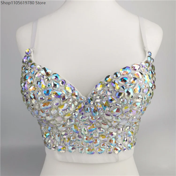 Hand-Stitched Ab Colorful Diamonds Bustier Suspenders Sequins Belly Dress Careful Machine Sexy Stage Performance Clothing 2026
