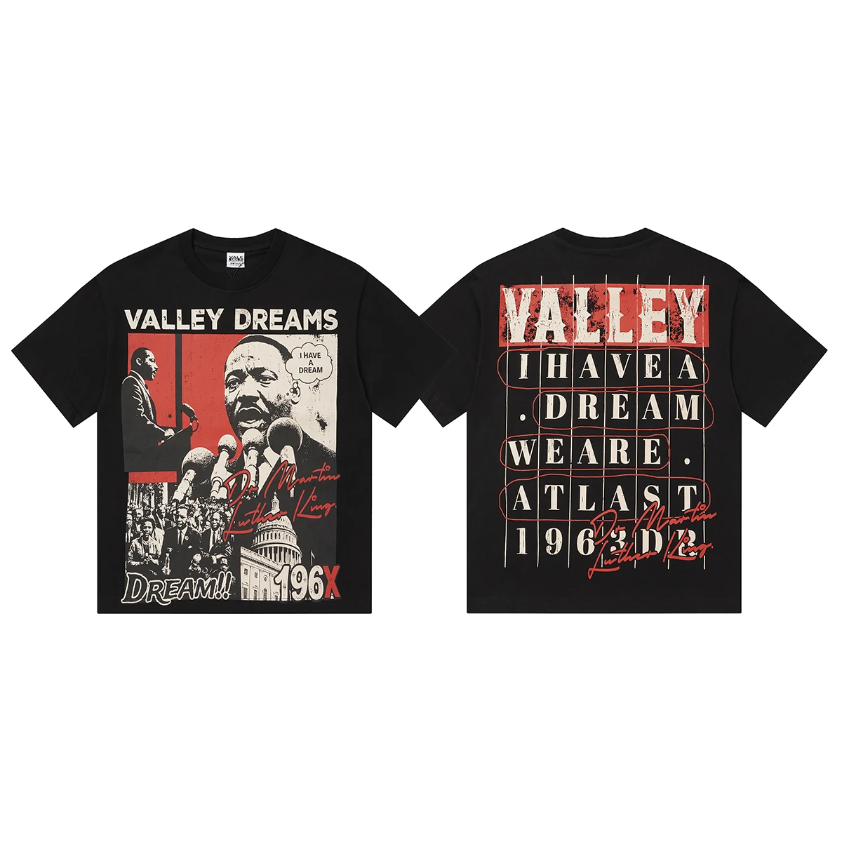 Vale Valley Retro Speech Print Loose Fit Cotton T-Shirt Short Sleeve Youthful Trendy Streetwear Citywalk Casual round Neck