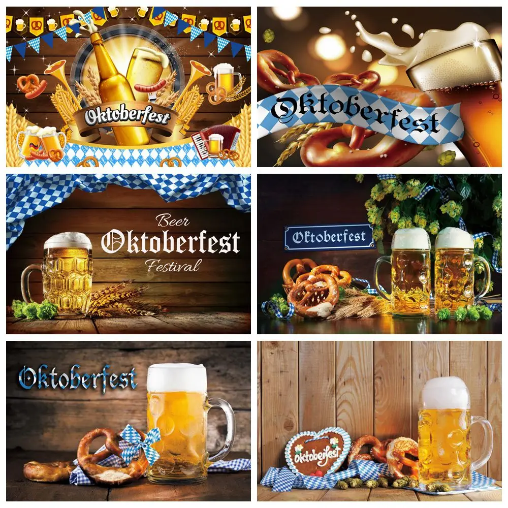 

Germany Oktoberfest Photography Backdrop Food Wood Board Beer Doughnut Party Photographic Background Vinyl Photozone Banner Prop