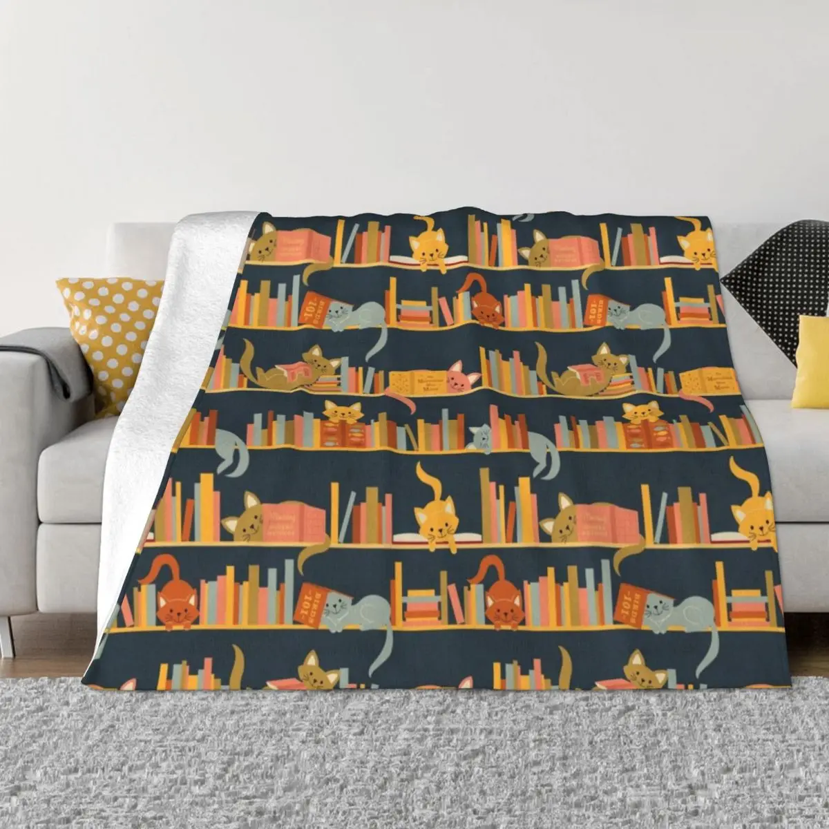 

Cozy Cats and Books Throw Blanket Fashion Sofas Heavy Bed linens Beach Blankets