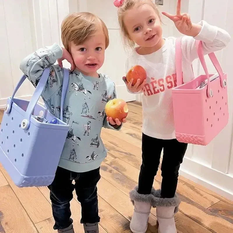 

Small Beach Bogg Bag Tote Silicone Basket Waterproof Mini Jelly Handbag Picnic Basket Multi-Purpose Croc Handbag Beach Bags Cake