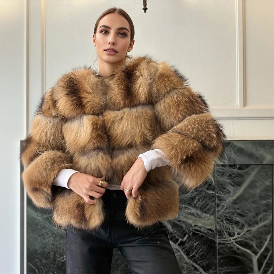 

Genuine Fur Outwear Natural Raccoon Fur Coat Collarless Raccoon Jacket Luxury Best Selling Women's Genuine Leather Jacket