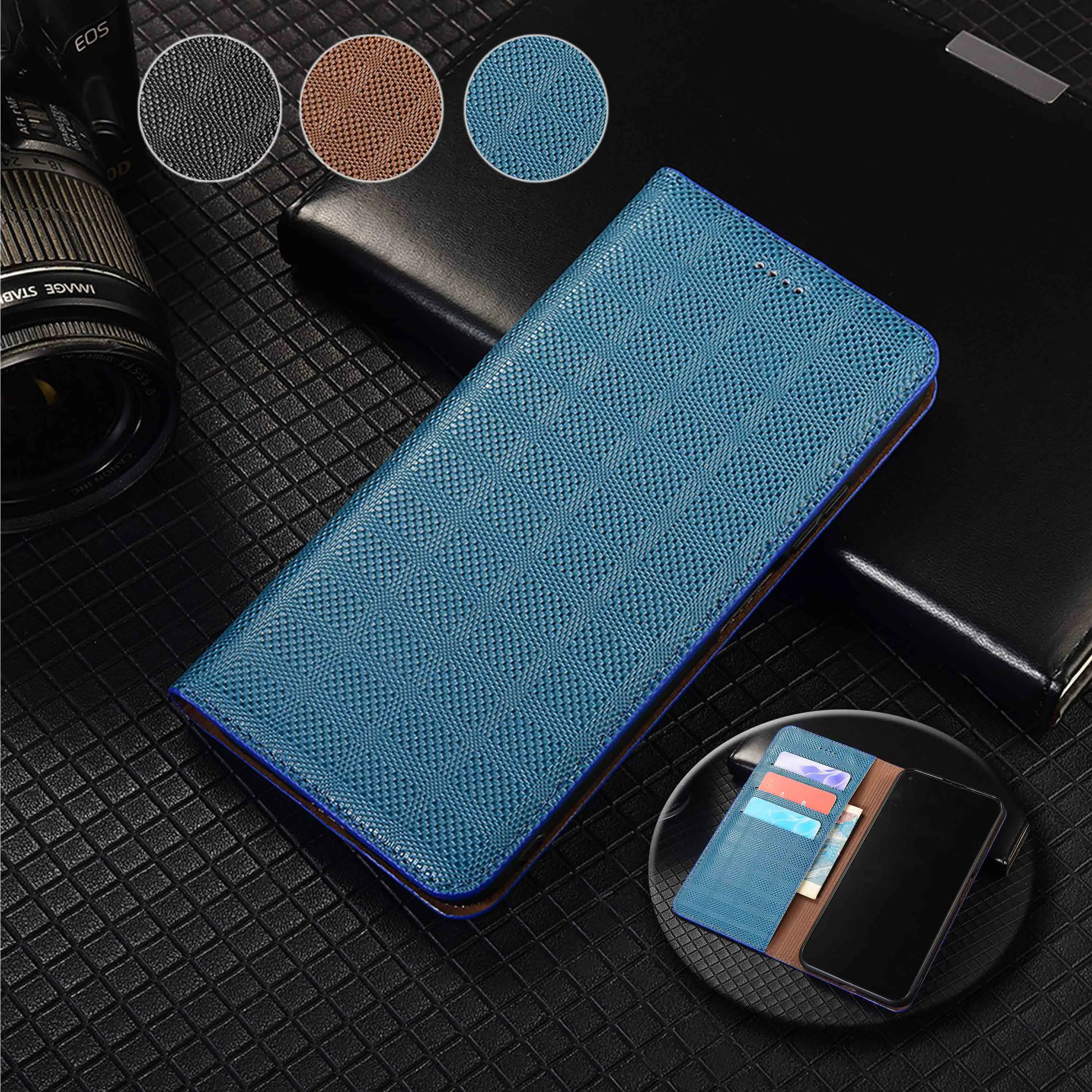 

For Honor Play 8T 9A 20 30 40 50 60 Plus Pro Crosshatch Pattern Of Genuine Leather Wallet Flip Phone Cover Case Cowhide