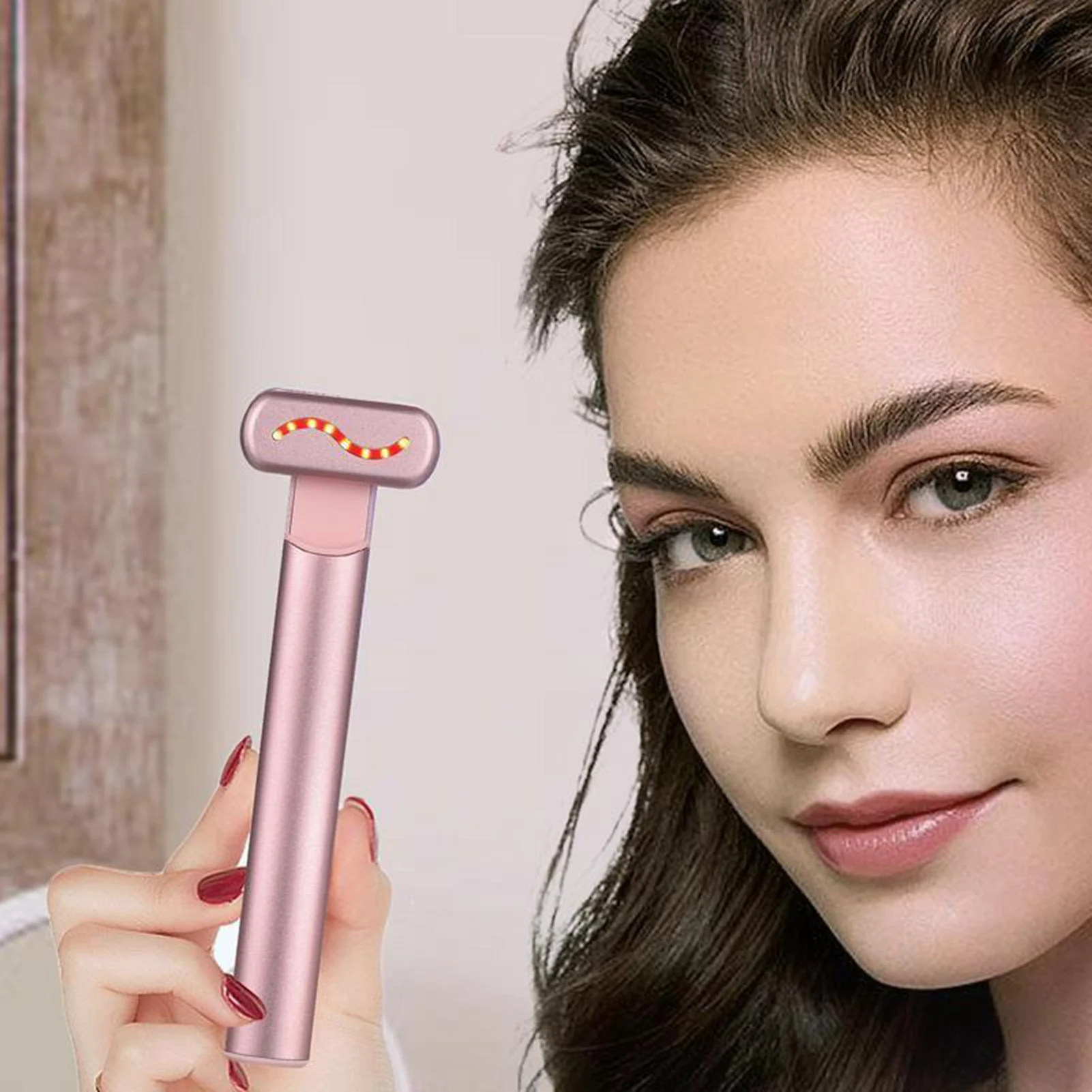 Varinha massageadora de olhos recarregável com vibração aquecida Dispositivo elétrico de beleza facial para cuidados com a pele em casa rosa