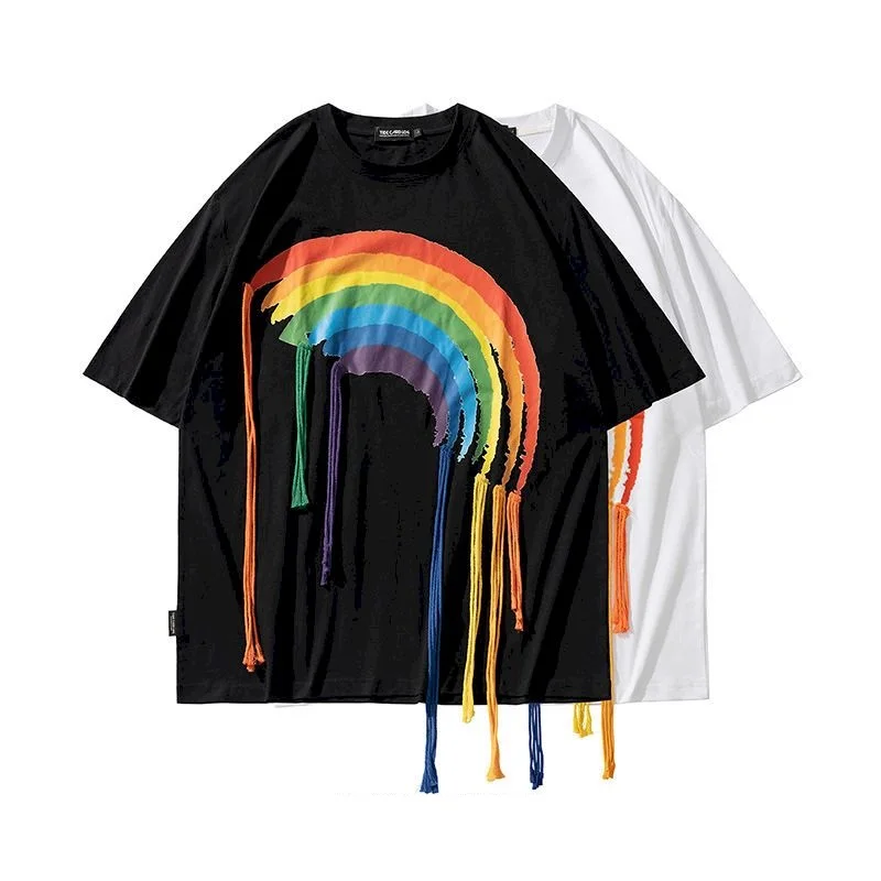 100% Cotton T Shirt Men Women Couples Rainbow Design Print T-shirt Casual Fashion Short Sleeve Top Summer Trend Aesthetic Tshirt