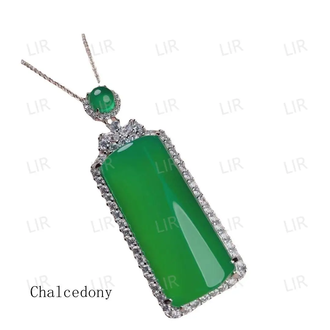 

LIR 925 Silver Plated High Ice Green Chalcedony Pendant | Zircon | Feminine Luxury | Evening Dress | Gift Box | Free Shipping