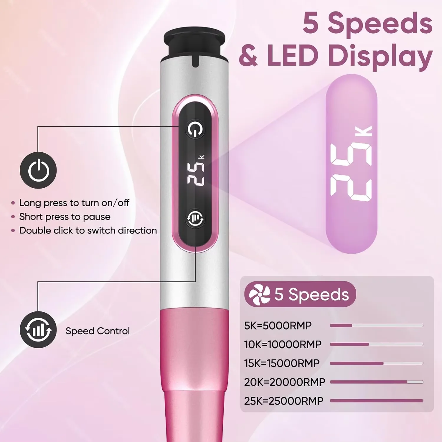 Multi-Function Portable Electric Nail Drill Pen Rechargeable With LED for Acrylic Nails Removing