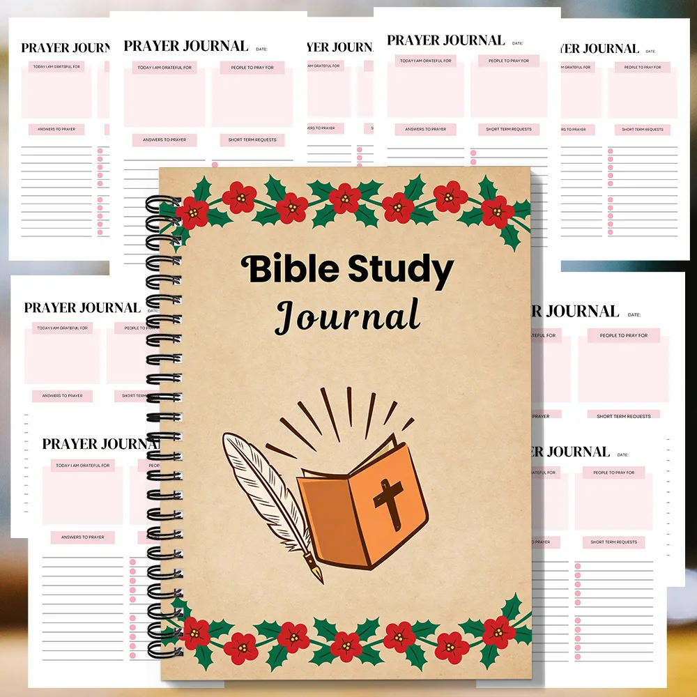 1 carnet de notes à spirale pour l'étude biblique, couverture de Bible florale rouge de Noël, pour l'étude dévotionnelle festive, idéal pour les fidèles.
