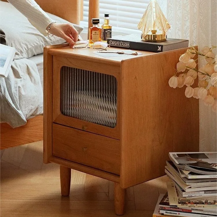 Cherry wood small building bedside table Nordic solid wood bedside table Japanese-style small apartment bedroom storage
