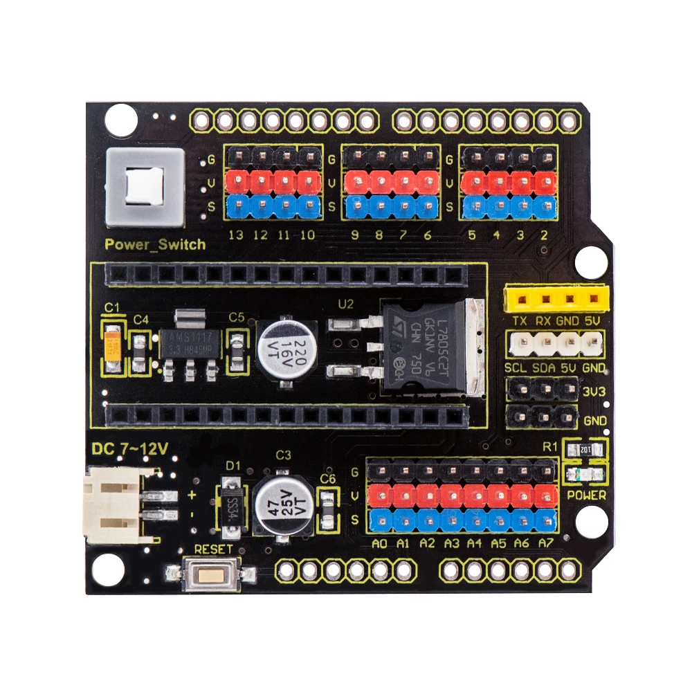 5pcs/lot Keyestudio NANO Shield With DC End /PH2.0 Port Extension Board Module For Arduino Nano V3.0/ Keyestudio Manufactured