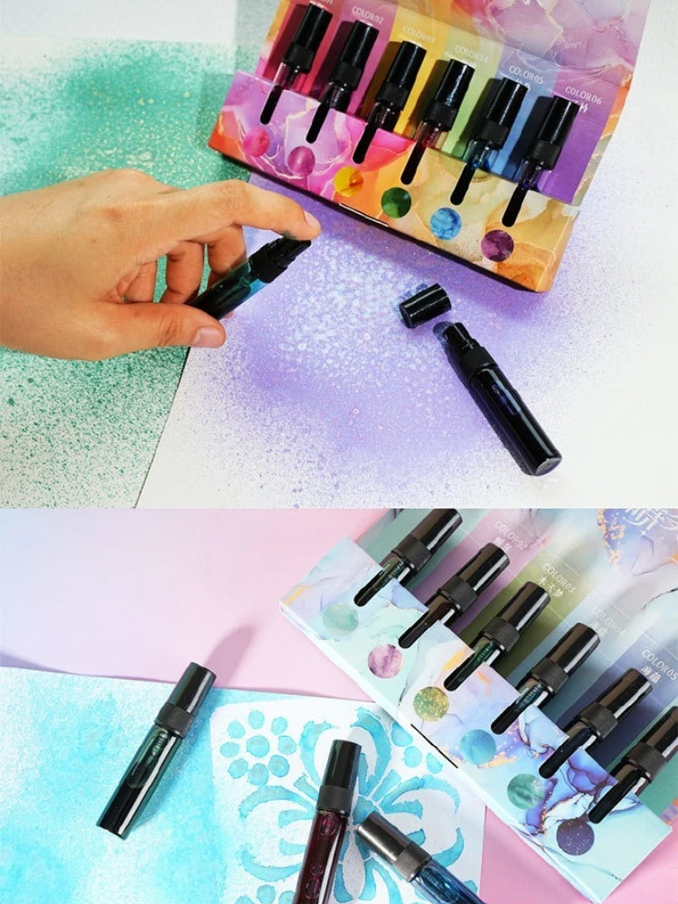 6/18 PCS Gold Powder Spray Fountain Ink Set Non-fading Stackable Bright Tones for Painting Stationery School Office Supplies