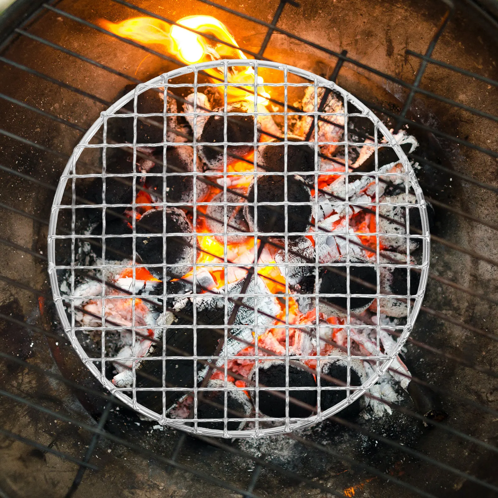 Round Grill Grate Stainless Steel Bbq Barbecue Wire Mesh Smooth Surface Stable Structure for Outdoor Camping Cooking Charcoal