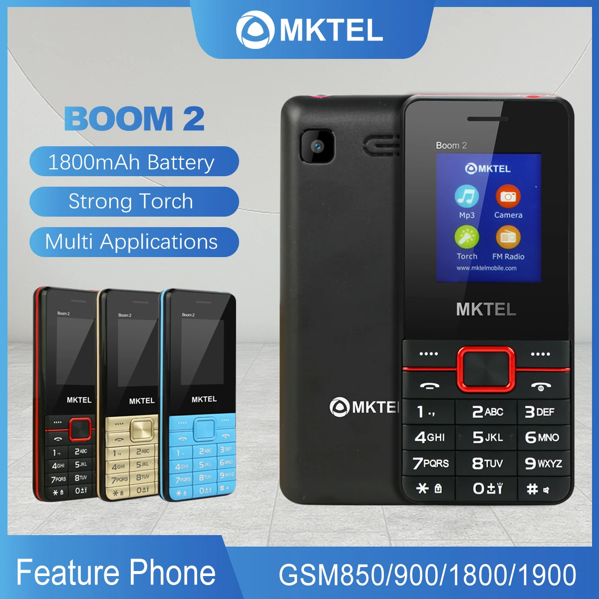 MKTEL BOOM 2 기능 휴대폰, 1.77 인치 디스플레이, 1800mAh 배터리, MP3 MP4 FM 라디오, 듀얼 SIM, 듀얼 대기 라우드 스피커, 토치 시니어 폰 