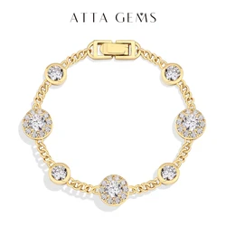 ATTAGEMS Luxury Moissanite Bracelet for Women S925 Silver Yellow Gold Plated Round halo D Color VVS1 Diamond Wedding Jewelry New