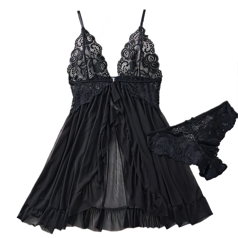 Perspective Pajamas Two-piece Sleepwear Dress Nightgown Women's Underwear Set