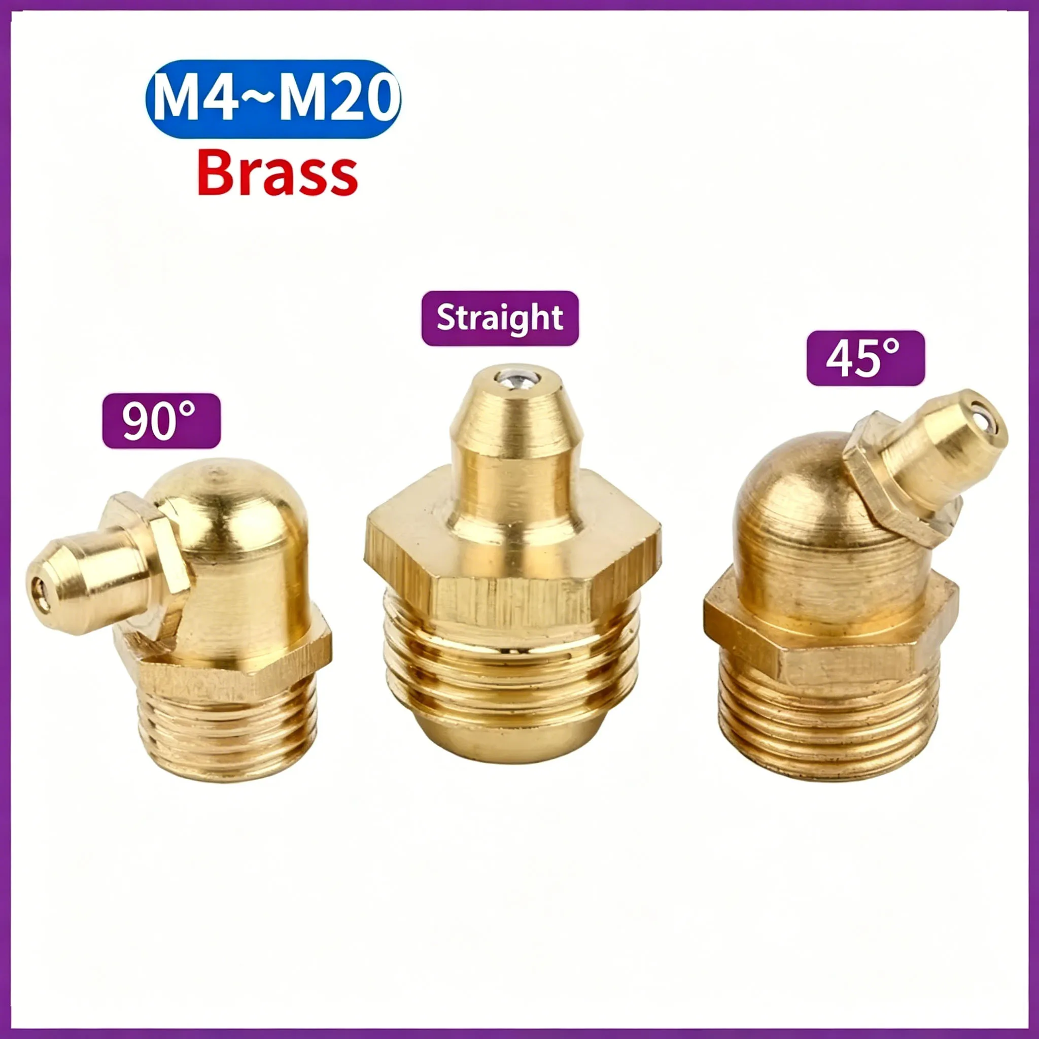 Brass Oil Grease Nipple Straight/Elbow Type Male Thread Zerk Fitting Grease Gun Connector M4 M5 M6 M8 M10 M12-M20