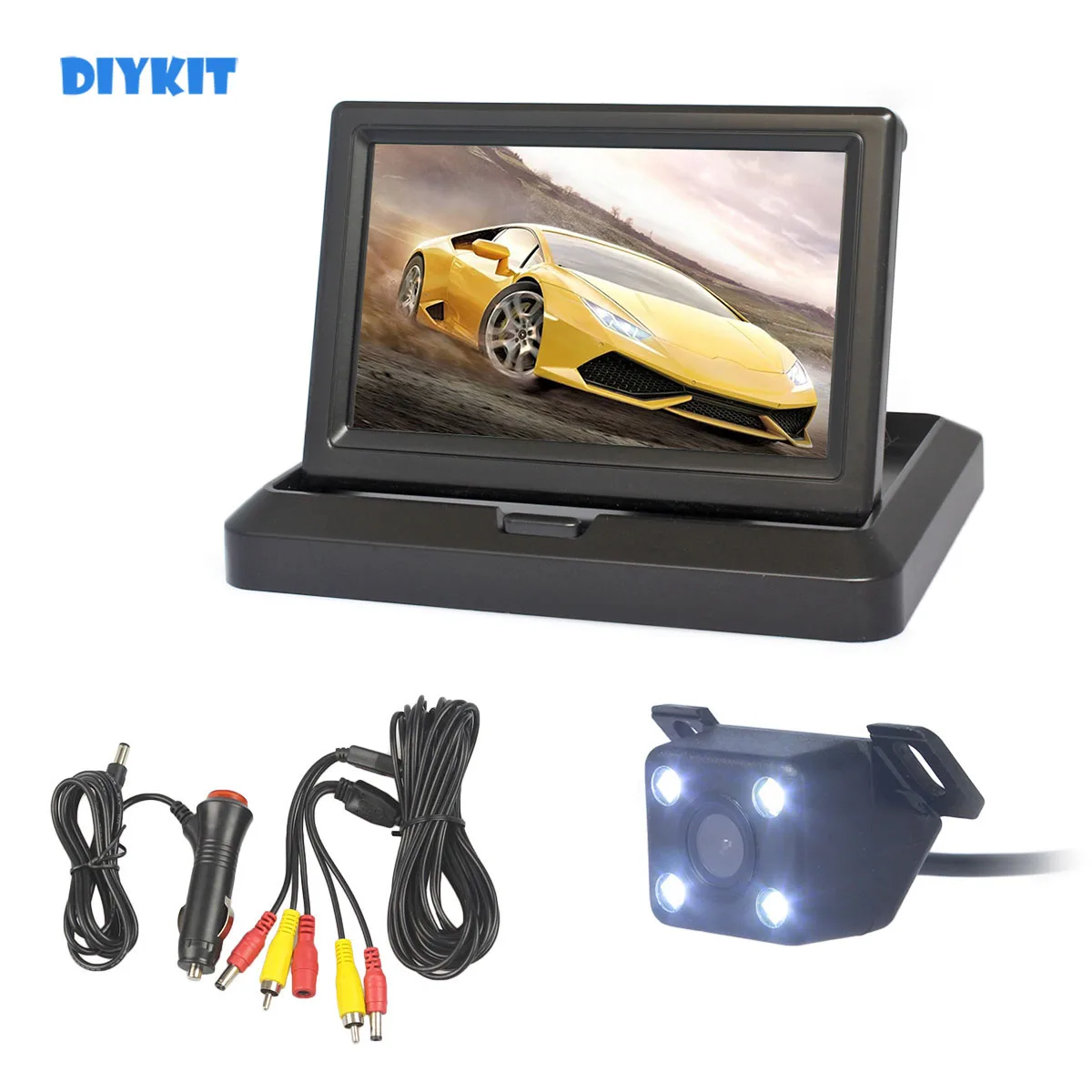 

DIYKIT 5inch Foldabel Car Monitor LED Night Vision Backup Reverse Camera Car Rear View Camera Easy Connect