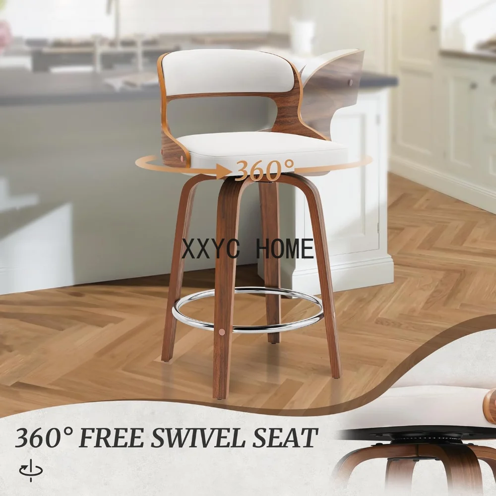 Falso couro giratório Counter altura Bar fezes, Mid Century Bar Stool, 26 polegadas, conjunto de 4