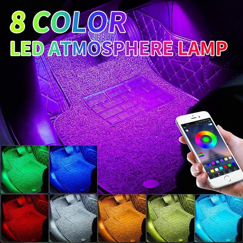 Led Car Foot Lamp Ambient Light RGB Usb App Remote Music Control Automotive Interior Decorative Neon Atmosphere Lights