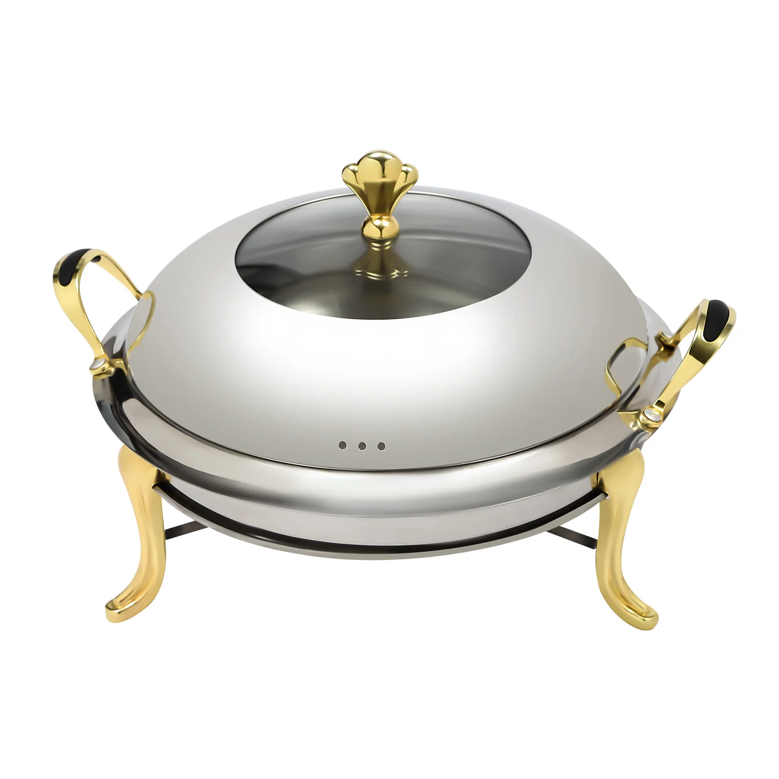 Plato de frotamiento redondo de 26 cm, plato de frotamiento de acero inoxidable, chafer de Buffet, chafer de catering de 2,5 L