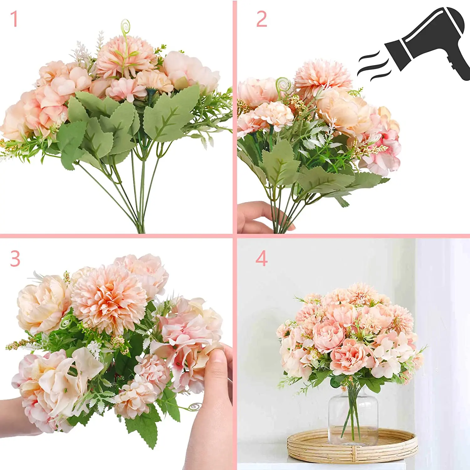Artificial Flowers Silk Hydrangea Faux Camellia Bouquet Flowers for Wedding Bouquet Centerpieces Flower Arrangements Decorations