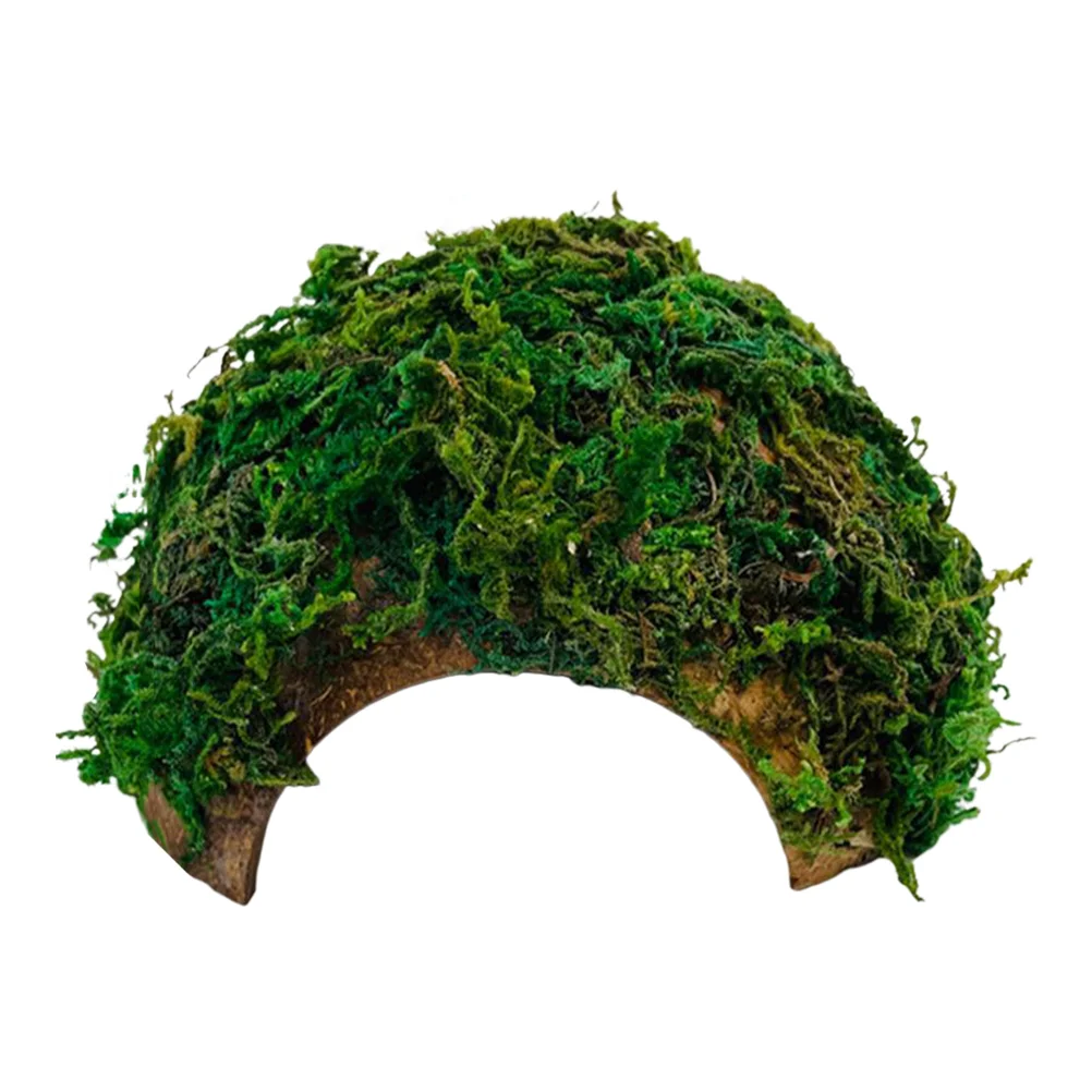 

Mossy Cave Hide Reptile Hideout House Animal Terrarium nament Coconut Shell Turtle Hiding Place Lightweight Safe Shelter Geckos