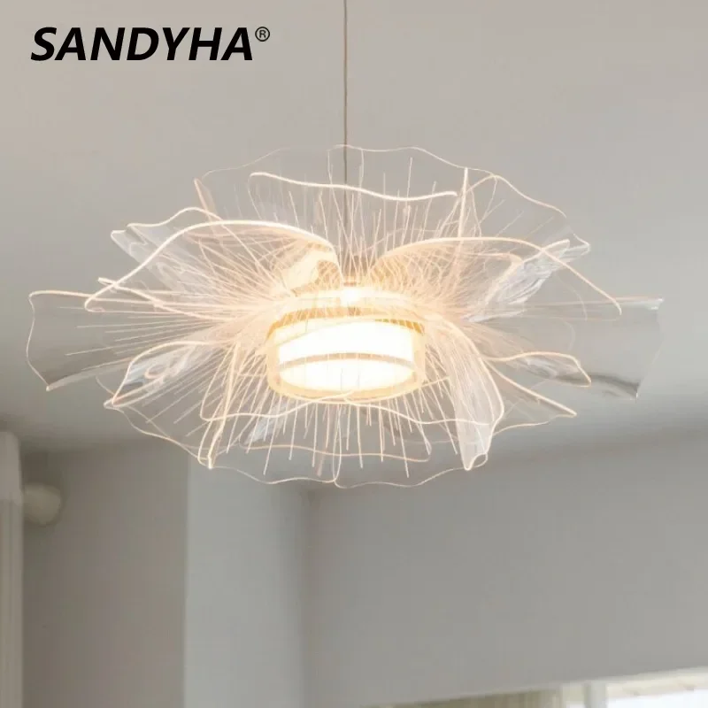 

SANDYHA Minimalist Luxury Chandeliers Petal Art Pendant Light for Dining Room Bedroom Bar LED Lamp Indoor Home Decor Fixtures