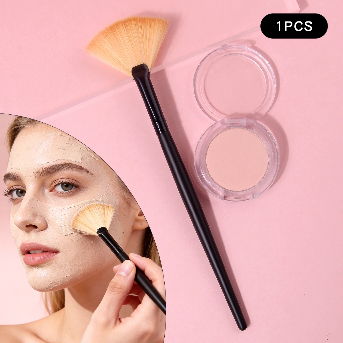 1 Stück multifunktionaler fächerförmiger Pinsel für Puderapplikation, Konturierung und Make-up-Anwendung. Ein vielseitiges Make-up-Tool