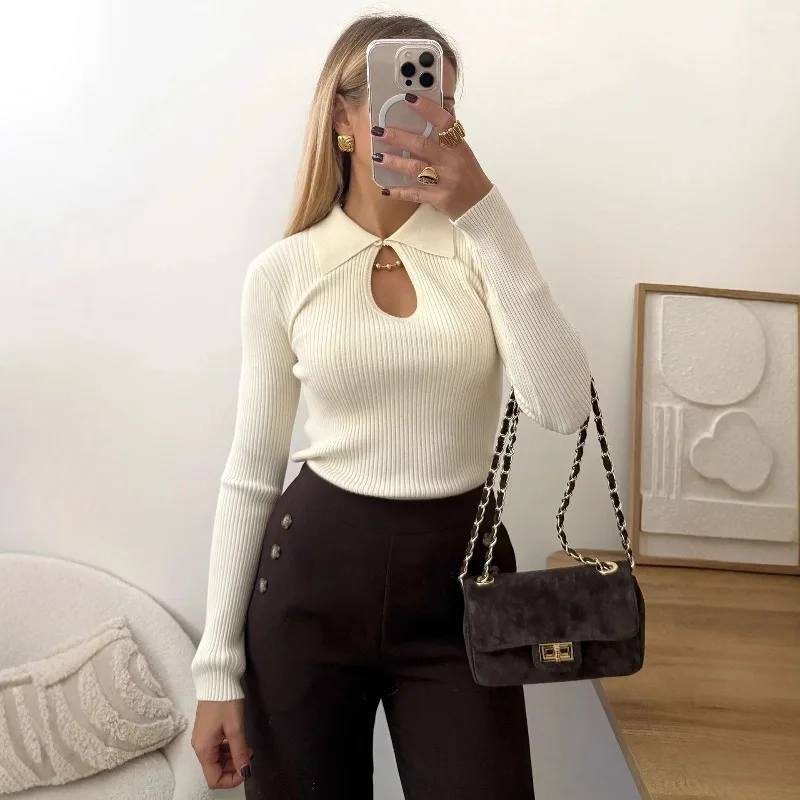 

Осень-зима 2025: однотонные вязаные ребристые ажурные узкие свитера с длинными рукавами, тонкие повседневные лаконичные пуловеры, уличные джемперы