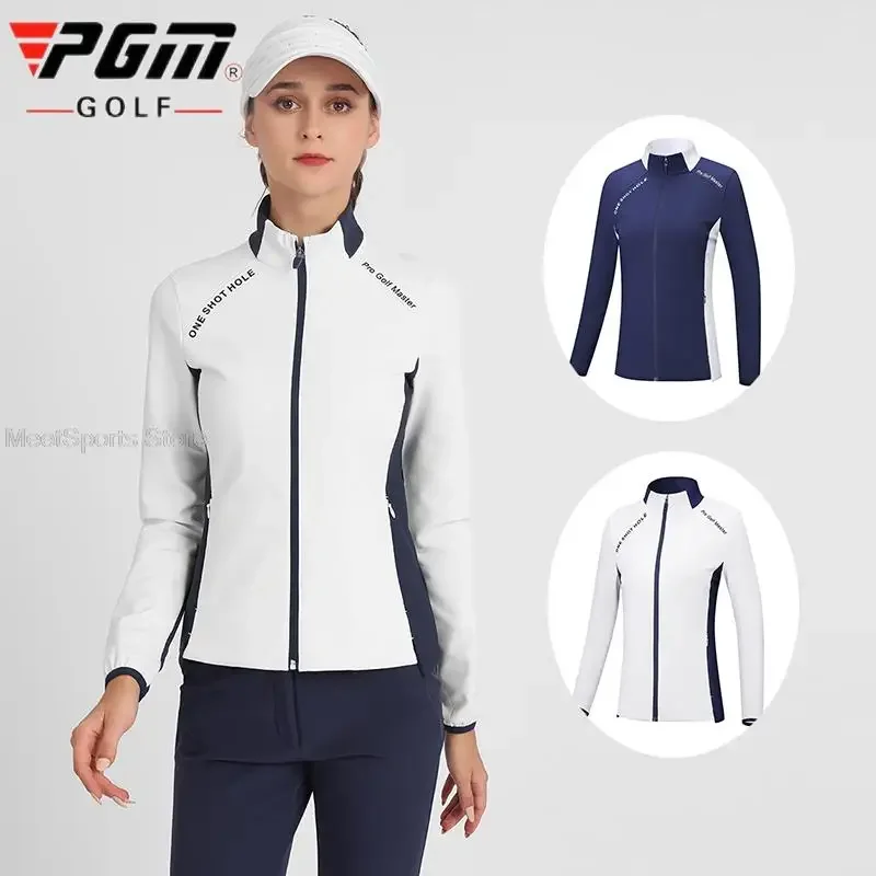 Pgm Women's Golf Windbreaker Winter Autumn Warm Sports Coat Ladies Slim Windproof Golf Jacket Casual Full Zipper Sportswear