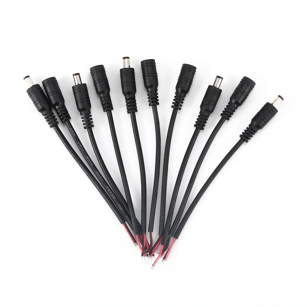 

5 Pairs Practical Security Copper Wire 15cm Length Male/ Female Cable Wire 5.5 X 2.1mm Adapter DC LED Connectors